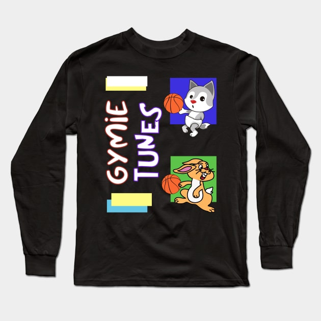 Gymie Tunes Basketball Cartoon Retro Puzzle Long Sleeve T-Shirt by WavyDopeness